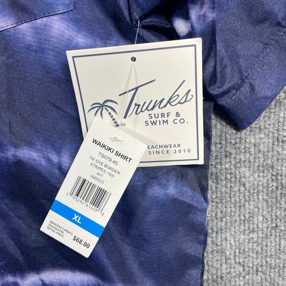 NWT Trunks Button Up Tie Dye Shirt Men's XL Blue/White Striped Casual Beachwear - Picture 4 of 11